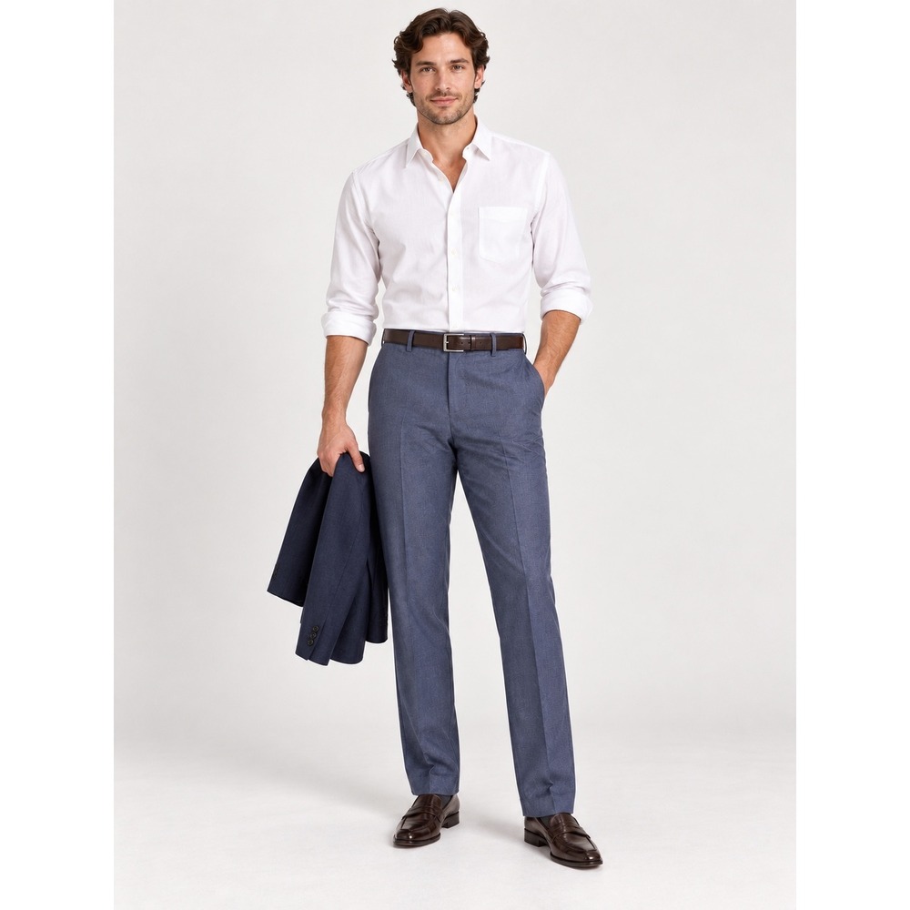 J.Crew Bedford Mens Blue Heathered Flat Front Straight Leg Dress Pants 29x32